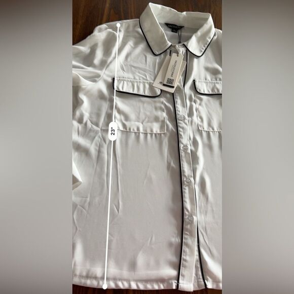 HaoDuoYi blouse women’s XL button down top‎ black white NWT - Picture 10 of 13